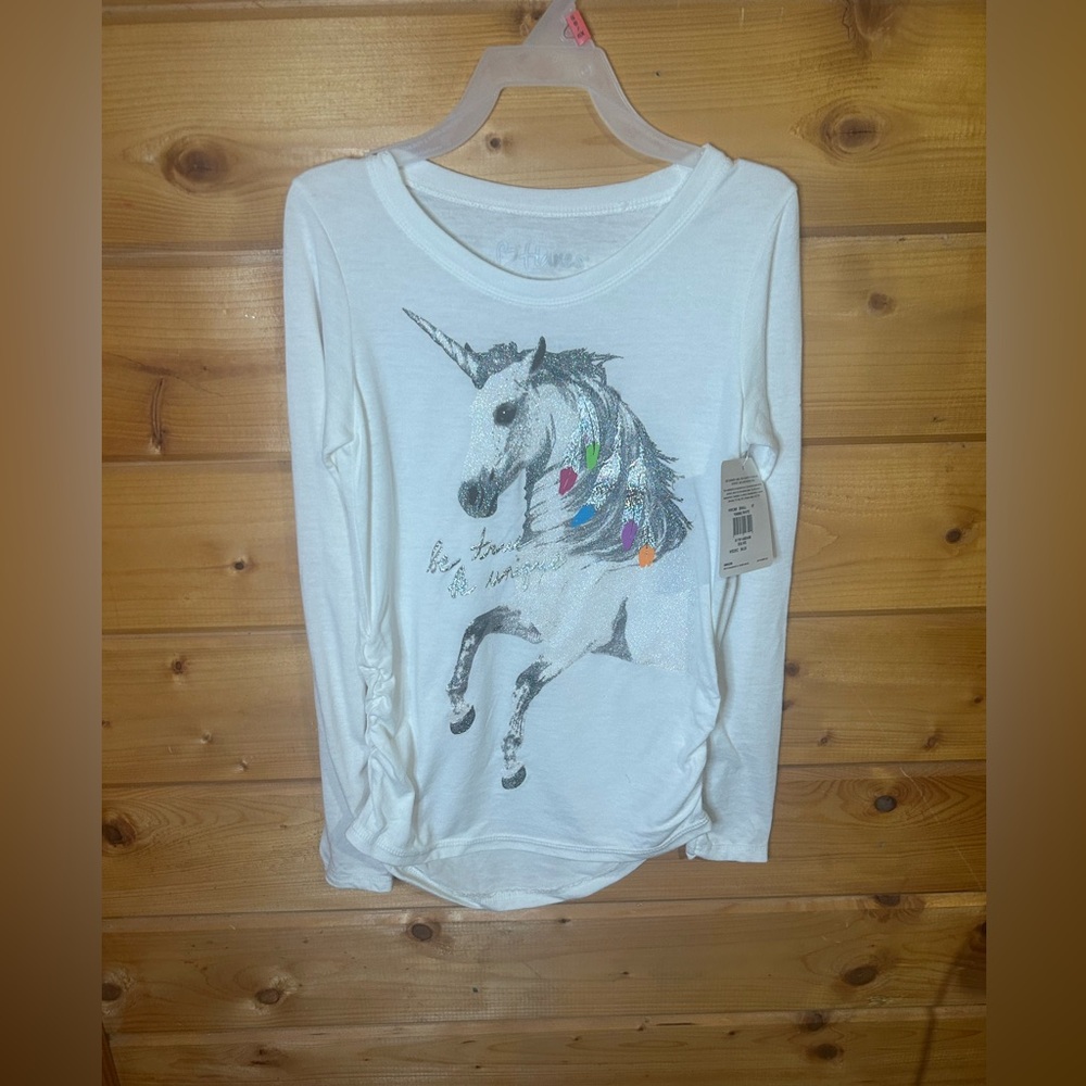 Hanes Kids Long Sleeve Unicorn Tee - White